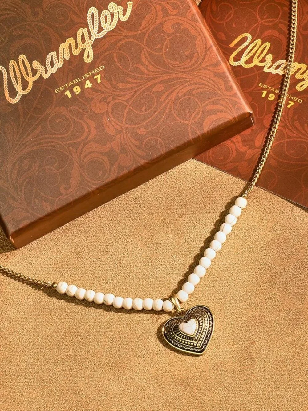 Women's White 1 Western Gold Plated Wrangler Heart Turquoise Pendant Necklace